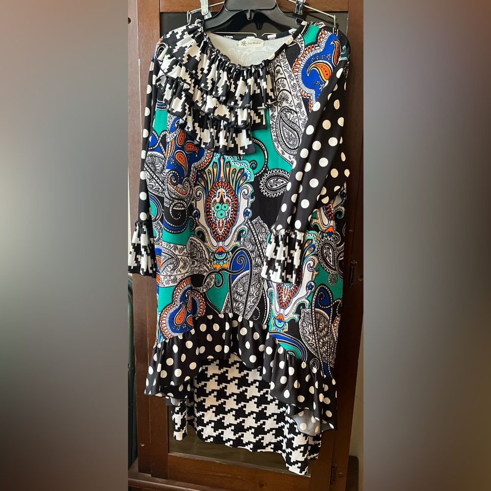 Custom made, Colorful Paisley and Polka Dot Top and skirt